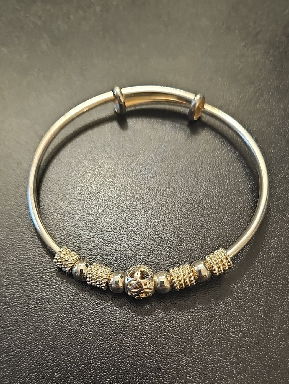 Two-Tone Gold and Silver Women's Charm Bangle Bracelet